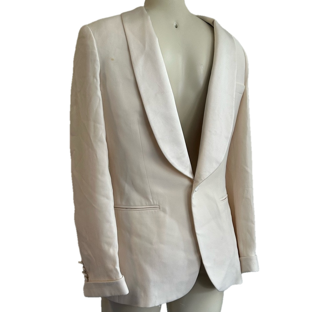 Ralph Lauren purple label Ivory Satin silk Jacket Sz 6 as is (stains ). Italy - Picture 2 of 12